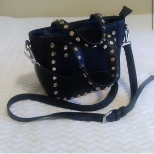 Silver tone Studded vegan black leather bag